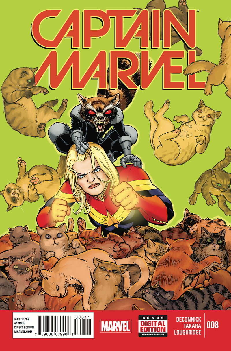 Illustration for article titled Exclusive Marvel preview: Rocket Raccoon visits Captain Marvel #8 to fight alien kittens